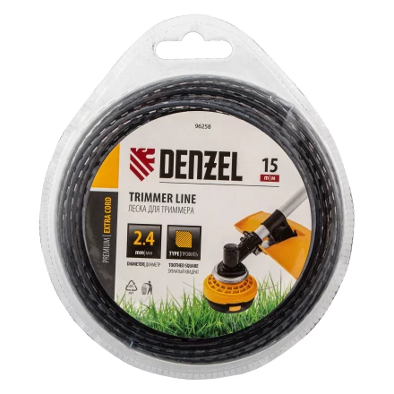 Леска для триммера двухкомпонентная зубчатый квадрат, 2,4мм х 15м, блистер EXTRA CORD, Denzel 96258 купить в Магнитогорске