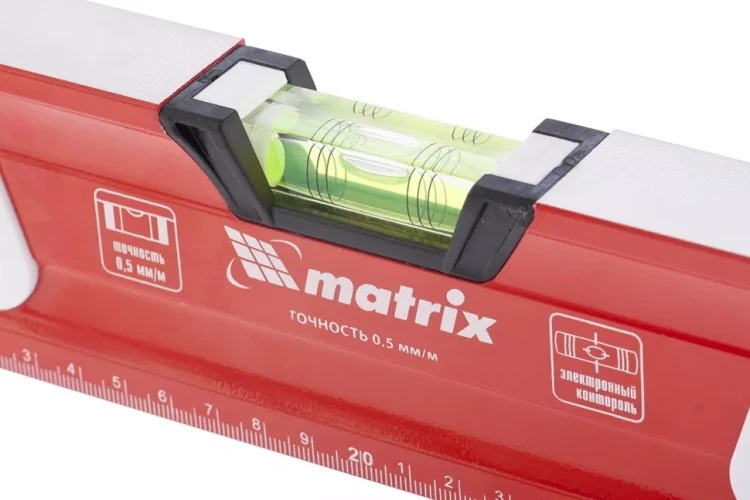 Уровень алюминиевый магнитный 800 мм с зеркальным глазком MATRIX 2 компонентные рукоятки артикул 34732 купить в Магнитогорске
