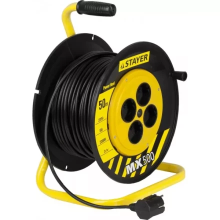 Удлинитель на катушке &quot;MX500&quot;, 50 м, 4 гнезда, ПВС 2x1 кв мм, 2200 Вт, STAYER 55074-50 купить в Магнитогорске