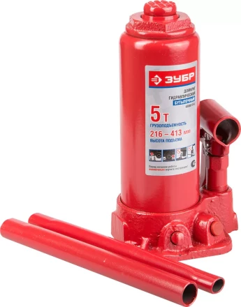 Домкрат ЗУБР ЭКСПЕРТ гидравлический бутылочный в пластмассовом кейсе, 5т, 216-413мм 43060-5-K купить в Магнитогорске