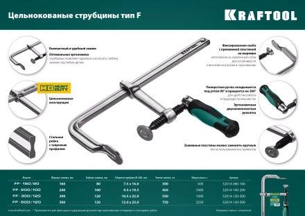 Струбцина KRAFTOOL FORGE тип F,цельнокованая 32014-100-200 купить в Магнитогорске
