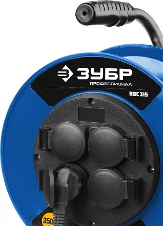 Удлинитель на катушке &quot;ПВС 315&quot;, 50 м, 3500 Вт, 4 гнезда, IP44, ПВС 3х1,5 кв мм, ЗУБР 55081-50 купить в Магнитогорске