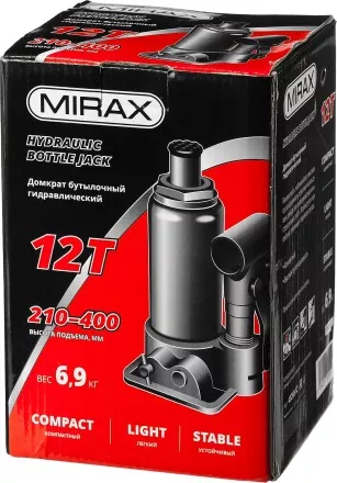 Домкрат гидравлический бутылочный, 12т, 210-400 мм, MIRAX 43260-12 43260-12 купить в Магнитогорске