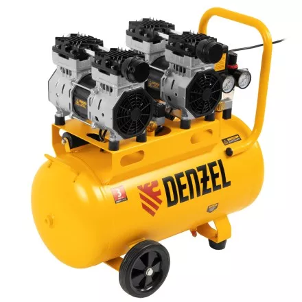 Компрессор безмасляный, малошумный Denzel DLS 1500/50, 1500 ВТ, 2x750, 50 л, 260 л/мин купить в Магнитогорске