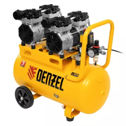 Компрессор безмасляный, малошумный Denzel DLS 1500/50, 1500 ВТ, 2x750, 50 л, 260 л/мин купить в Магнитогорске