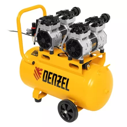 Компрессор безмасляный, малошумный Denzel DLS 1500/50, 1500 ВТ, 2x750, 50 л, 260 л/мин купить в Магнитогорске