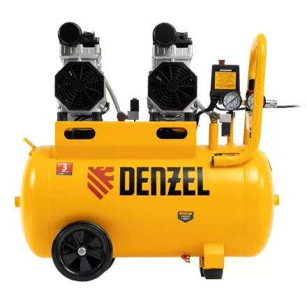 Компрессор безмасляный, малошумный Denzel DLS 1500/50, 1500 ВТ, 2x750, 50 л, 260 л/мин купить в Магнитогорске