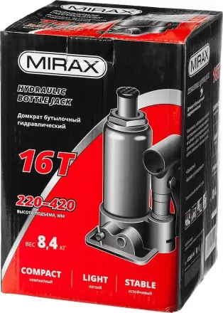 Домкрат гидравлический бутылочный, 16т, 220-420 мм, MIRAX 43260-16 43260-16 купить в Магнитогорске