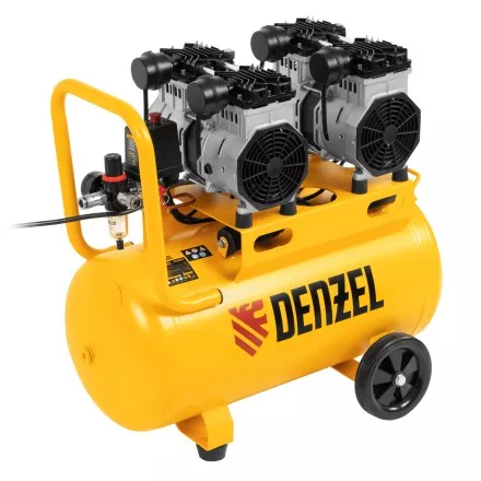 Компрессор безмасляный, малошумный Denzel DLS 2200/50, 2200 Вт, 2x1100, 50 л, 380 л/мин купить в Магнитогорске