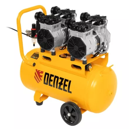 Компрессор безмасляный, малошумный Denzel DLS 2200/50, 2200 Вт, 2x1100, 50 л, 380 л/мин купить в Магнитогорске
