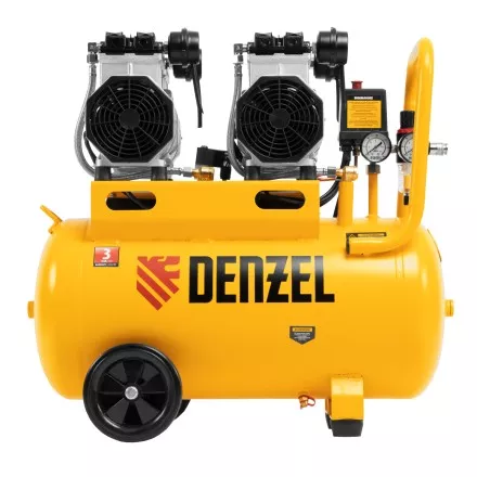 Компрессор безмасляный, малошумный Denzel DLS 2200/50, 2200 Вт, 2x1100, 50 л, 380 л/мин купить в Магнитогорске