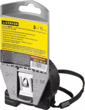 Рулетка STAYER &quot;PROFI&quot; &quot;MARS&quot;, обрезиненный корпус, утолщенное полотно, 3мх16мм 34131-03_z01 купить в Магнитогорске