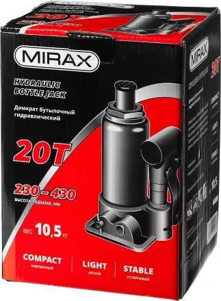 Домкрат гидравлический бутылочный, 20т, 230-430 мм, MIRAX 43260-20 43260-20 купить в Магнитогорске