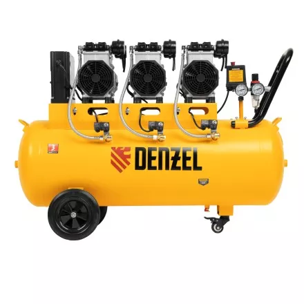 Компрессор безмасляный, малошумный Denzel DLS 3300/100, 3300 Вт,3x1100, 100 л, 570 л/мин ,блок управления купить в Магнитогорске