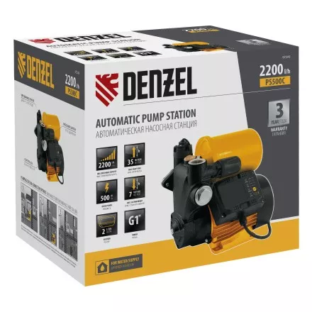 Насосная станция Denzel PS500C, 500 Вт, напор 35 м, 2200 л/ч, ресивер 2 л, блок управления 97249 купить в Магнитогорске