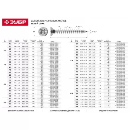 Саморезы по дереву, белый цинк, 3.5x35мм, 500шт, ЗУБР Мастер 4-300371-35-035 4-300371-35-035 купить в Магнитогорске