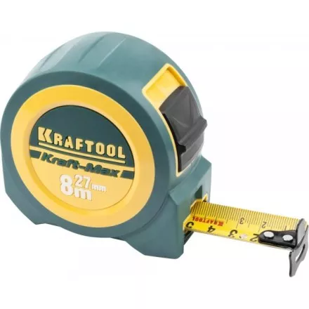 Рулетка KRAFTOOL &quot;Kraft-Max&quot;, длинный вылет, нейлон покрытие, упрочненный двухкомп корпус, 8м/27мм 34127-08-27 купить в Магнитогорске