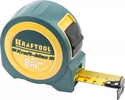 Рулетка KRAFTOOL &quot;Kraft-Max&quot;, длинный вылет, нейлон покрытие, упрочненный двухкомп корпус, 8м/27мм 34127-08-27 купить в Магнитогорске