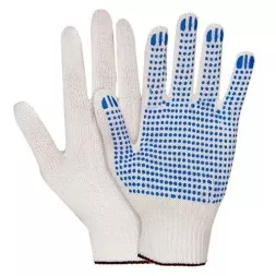 Перчатка белая 4 нити 10 класс С ПВХ точка (40гр)