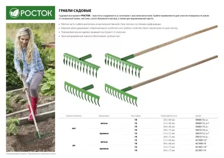 Грабли РОСТОК садовые с черенком, 12 прямых зубцов 421901-12 купить в Магнитогорске