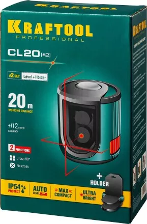 Нивелир лазерный линейный CL 20, сверхъяркий, KRAFTOOL 34700-2, держатель, 20м, IP54, точн. 0,2 мм/м 34700-2 купить в Магнитогорске
