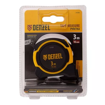 Рулетка Denzel 3м х 16мм, двухкомп. корпус, магнитный обрезиненный зацеп, 31530 купить в Магнитогорске