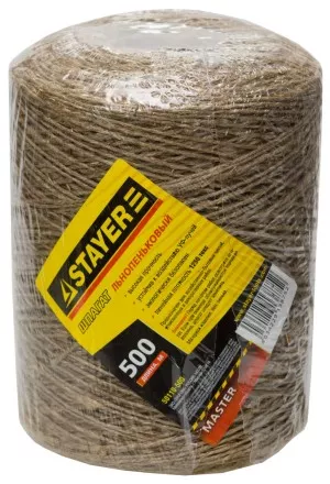 Шпагат STAYER хозяйственно-бытовой, льнопеньковый, d=1,4 мм, 500 м, 13,5 кгс, 1,25 ктекс 50110-500 купить в Магнитогорске