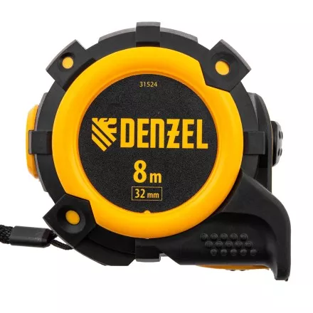 Рулетка Denzel 8м х 32мм, автоматич. фиксац., нейлон. покрытие, магнит. зацеп, двухстор. разметка, 31524 купить в Магнитогорске