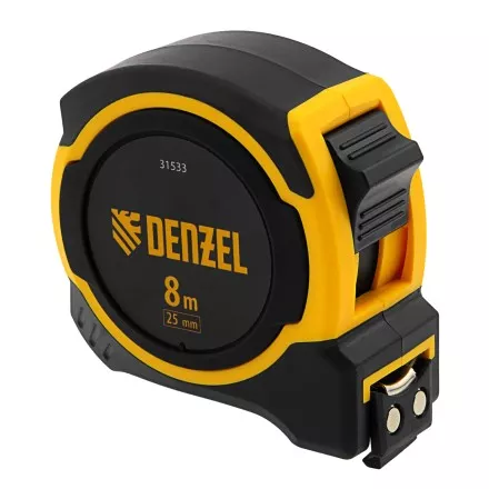 Рулетка Denzel 8м х 25мм, двухкомп. корпус, магнитный обрезиненный зацеп, 31533 купить в Магнитогорске