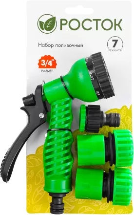 Набор поливочный РОСТОК: Распылитель пистолетный 7 поз., 2 соединителя 3/4&quot;, адаптер внешний 427369 купить в Магнитогорске