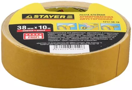 Двухсторонняя клейкая лента на тканевой основе, STAYER Profi 1217-38-10, 38мм х 10м 1217-38-10 купить в Магнитогорске