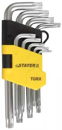 Набор STAYER &quot;MASTER&quot;: Ключи имбусовые короткие, Cr-V, сатинированное покрытие, пластиковый держатель, Т10-Т50мм, 9 предметов 2743-H9 купить в Магнитогорске