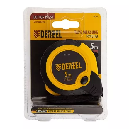 Рулетка Denzel 5м х 19мм, двухкомп. корпус, кнопка-пауза, 31542 купить в Магнитогорске