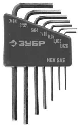 Набор ключей имбусовых ЗУБР&quot;ЭКСПЕРТ&quot;МИНИ для точных работ, Cr-V,HEX SAE 0,028,0,035,0,05,1/16,5/64,3/32,7/64 дюйма,7шт 27475-H7 купить в Магнитогорске