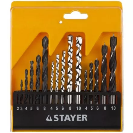 Набор STAYER &quot;STANDARD&quot;: Сверла комбинированные, дерево (4-5-6-8-10мм), металл (2-3-4-6-8мм), бетон (4-5-6-8-10мм), 16 предметов 29720-H16 купить в Магнитогорске