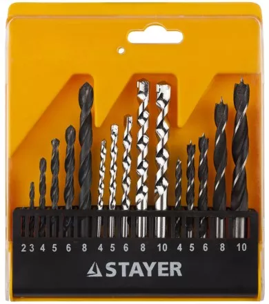 Набор STAYER &quot;STANDARD&quot;: Сверла комбинированные, дерево (4-5-6-8-10мм), металл (2-3-4-6-8мм), бетон (4-5-6-8-10мм), 16 предметов 29720-H16 купить в Магнитогорске