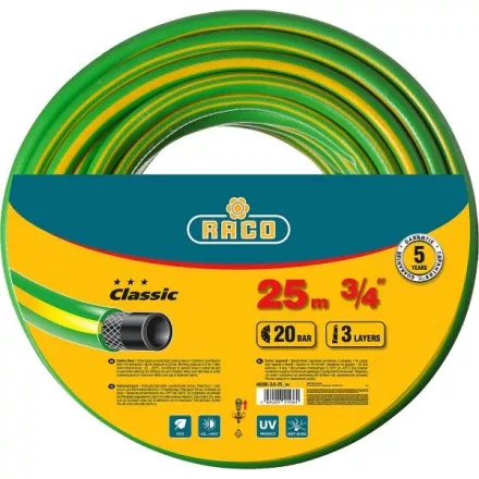 Шланг RACO CLASSIC поливочный, 20атм., армированный, 3-х слойный, 3/4&quot;х25м 40306-3/4-25_z01 купить в Магнитогорске