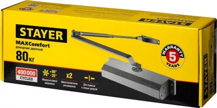 Доводчик дверной STAYER, для дверей массой до 80 кг, цвет коричневый 37917-80 купить в Магнитогорске