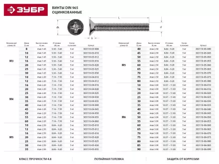 Винт ЗУБР &quot;МАСТЕР&quot; DIN 965, класс прочности 4.8, оцинкованный, M5x65мм, 5кг 303110-05-065 купить в Магнитогорске
