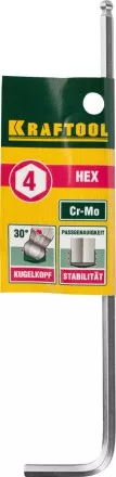 Ключ KRAFTOOL &quot;INDUSTRIE&quot; имбусовый, длинный c шариком, Cr-Mo, хромосатинированное покрытие, HEX 4 27437-4 купить в Магнитогорске