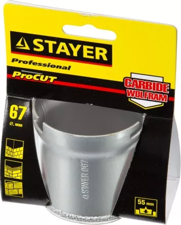 Коронка STAYER &quot;PROFESSIONAL&quot; кольцевая с карбидно-вольфрамовой крошкой, d=67мм 33345-67 купить в Магнитогорске