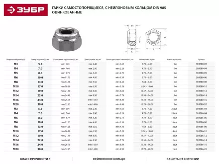 Гайка ЗУБР &quot;МАСТЕР&quot; DIN 985 самостопорящаяся, с нейлоновым кольцом, класс прочности 8, оцинкованная, M4, 5кг 303580-04 купить в Магнитогорске