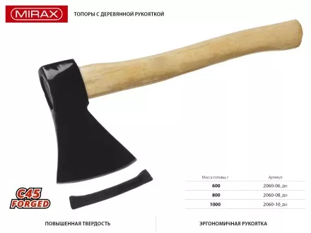Топор MIRAX кованый с деревянной рукояткой, 1000г 2060-10_z01 купить в Магнитогорске