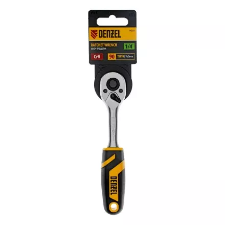 Ключ-трещотка 1/4&quot;  Denzel 14031, 90 зубьев, с быстрым сбросом, CrV купить в Магнитогорске