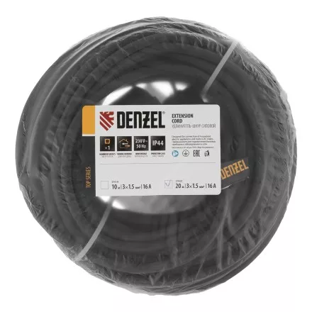 Удлинитель-шнур силовой Denzel Top Series 37420, КГТТ, 20м, 1 розетка, 3 x 1,5 мм, 3 м купить в Магнитогорске