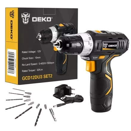 Дрель аккумуляторная в наборе DEKO GCD12DU3 SET2 Li-Ion, 063-4146 купить в Магнитогорске