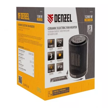 Тепловентилятор электрический керамический Denzel DTFC-1200, 3 режима, вентилятор, нагрев 600/1200 Вт 96418 купить в Магнитогорске