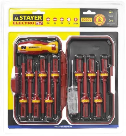 Набор STAYER &quot;PROFI&quot;: Отвертки диэлектрические до 1000В, 13 предметов 25146-H13 купить в Магнитогорске