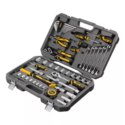 Набор инструментов Denzel 15801, 1/2&quot;, 1/4&quot;, CrV, S2, пластиковый кейс, 64 предмета купить в Магнитогорске