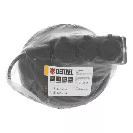 Удлинитель-шнур силовой Denzel Top Series, КГТТ, 20м, 3 розетки, 3 x 1,5 мм, 3 м 37422 купить в Магнитогорске